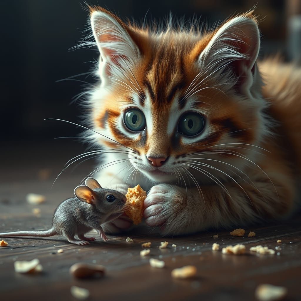 Kitten and Mouse Encounter: A Digital Painting