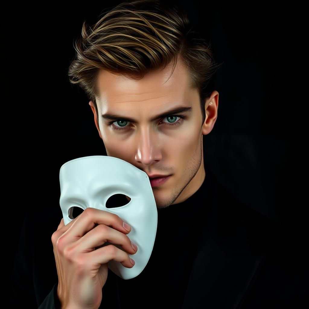 Mysterious Man Removing Mask in Chiaroscuro Lighting