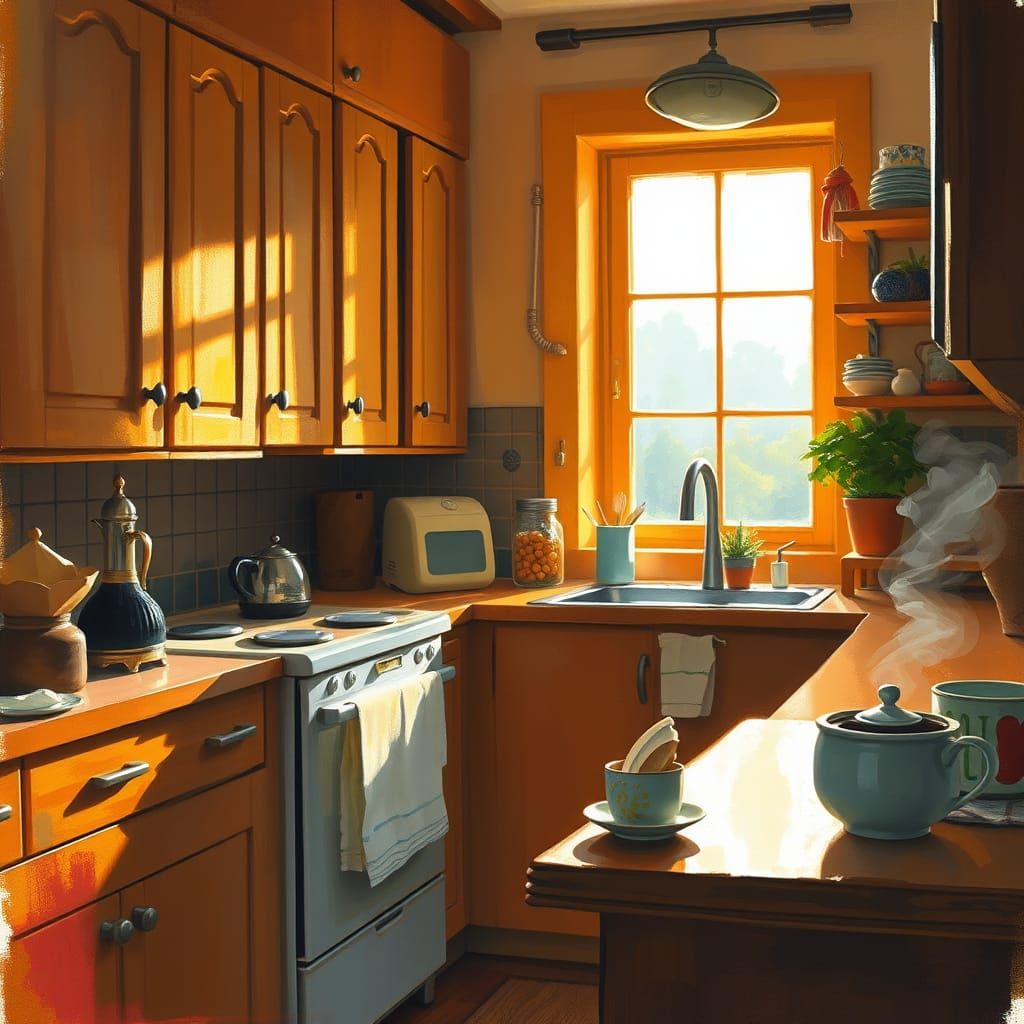 Warm Morning Light in a Cozy Kitchen