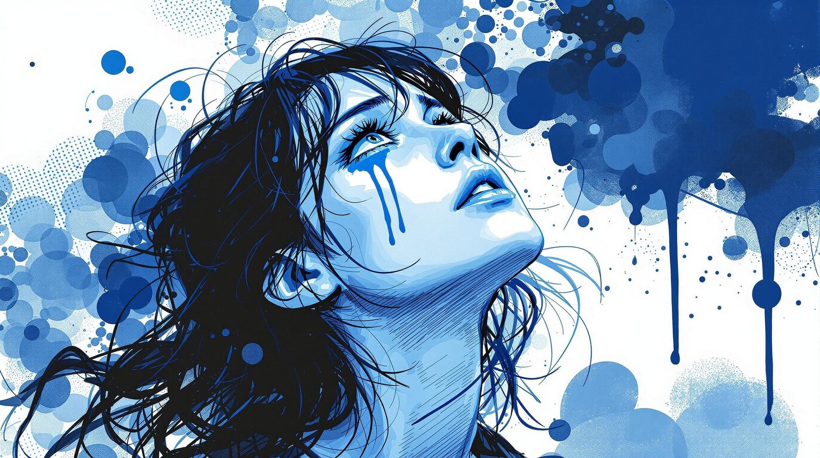 Sorrowful Manga-Inspired Woman with Blue Tears