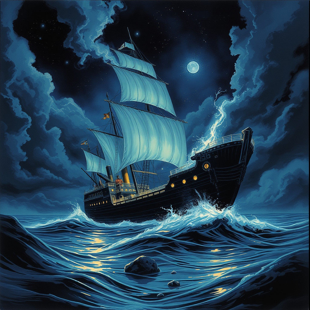 Ghostly Ship Shines in Darkness: Comic Book Art