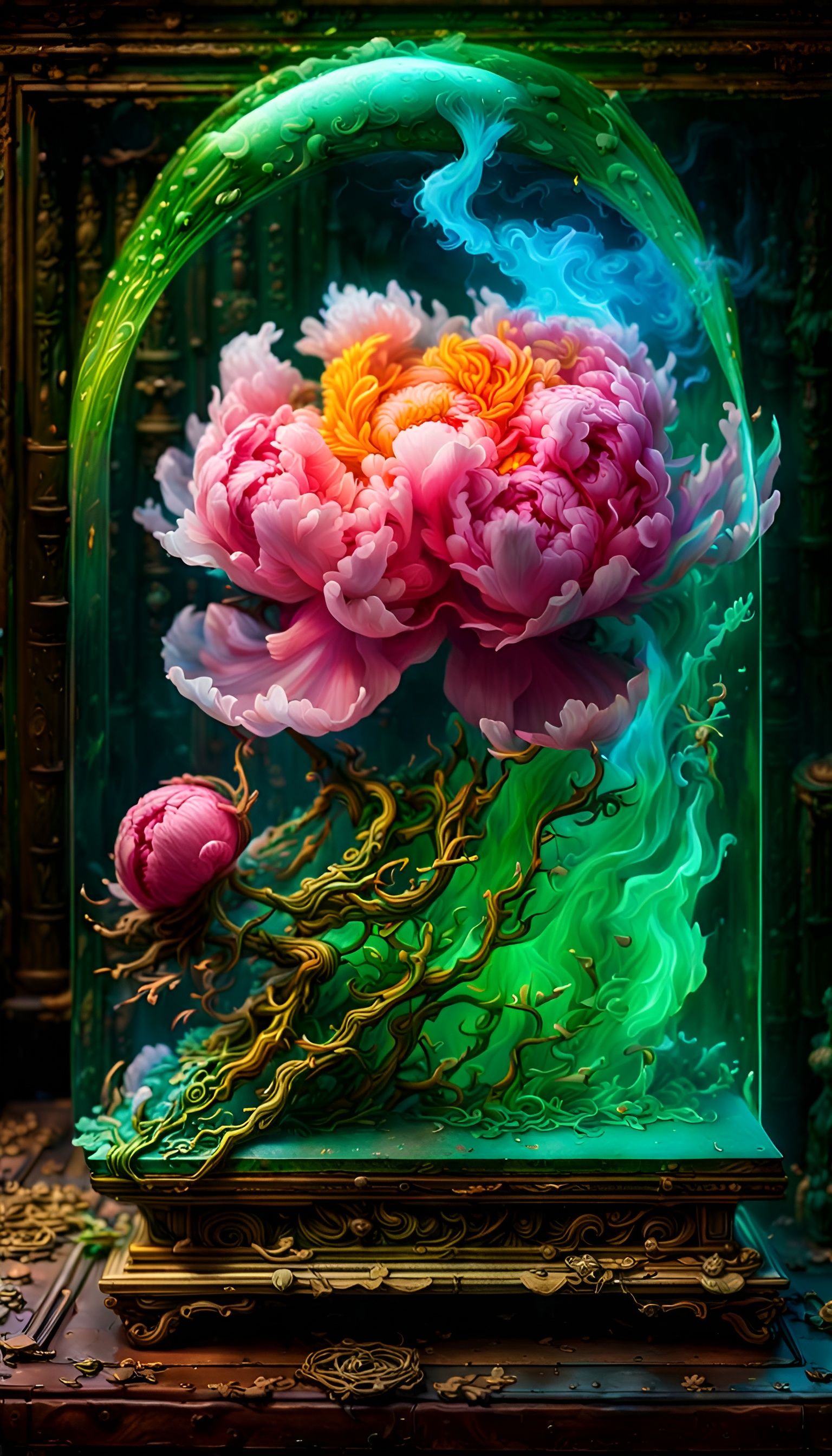 Rainbow Tigers and Peonies from Ancient Tome