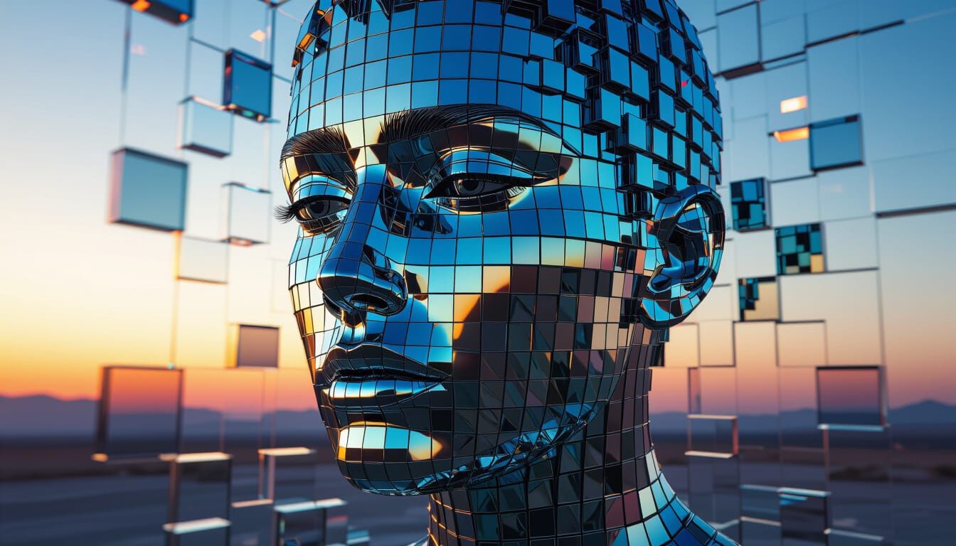 Surreal Face Optical Illusion of Glass and Mirror Tiles