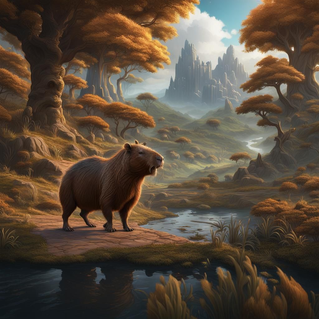 Detailed Capybara Matte Painting in Fantasy Style