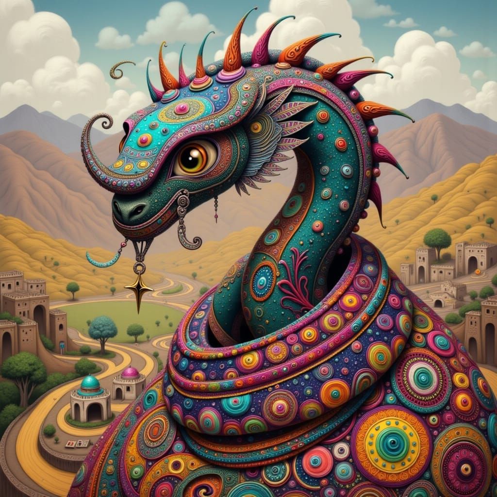 Incan Serpent Deity in Andean Landscape