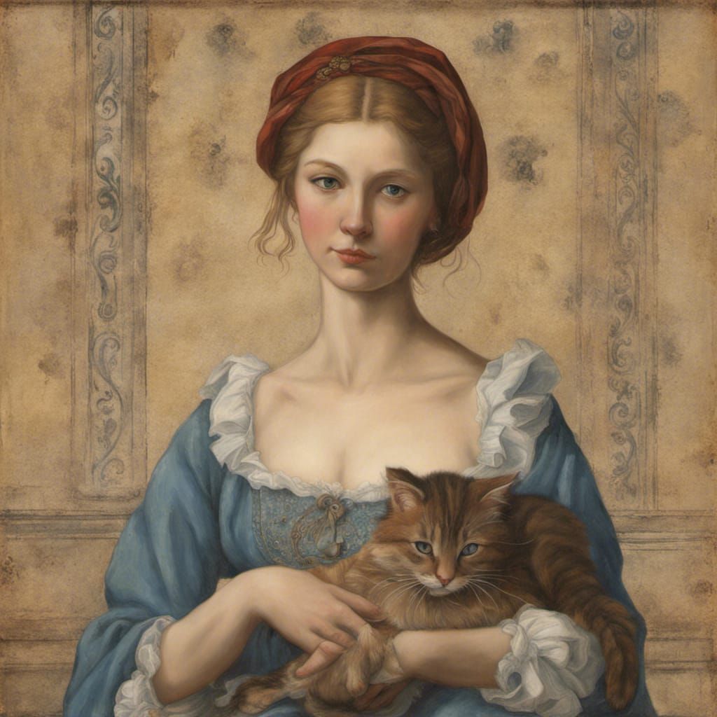 Renaissance Woman Portrait with Cat