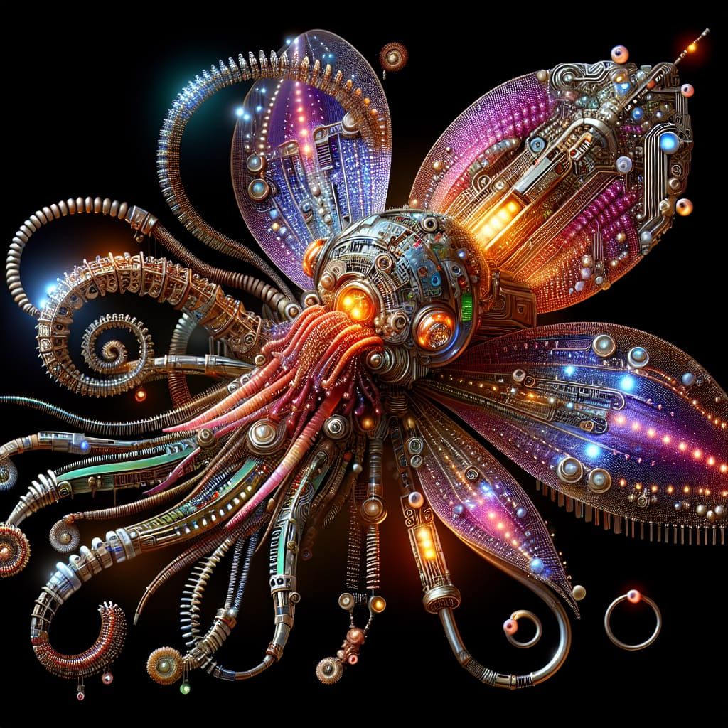 Steampunk Cyborg Orchid Blooms with Neon Glow