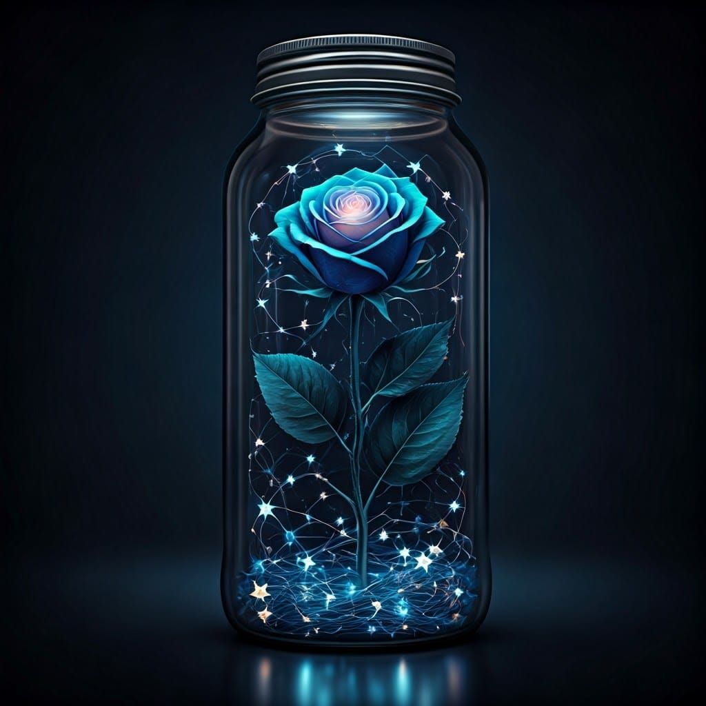 Interconnected Stars Form a Blue Rose in Jar