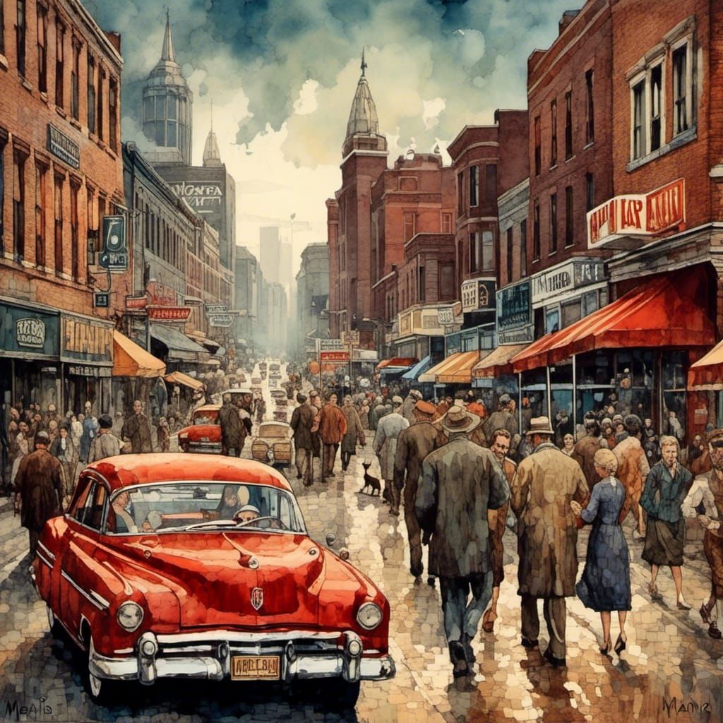 Bustling Memphis Tennessee in 1963 as Alcohol Ink Art