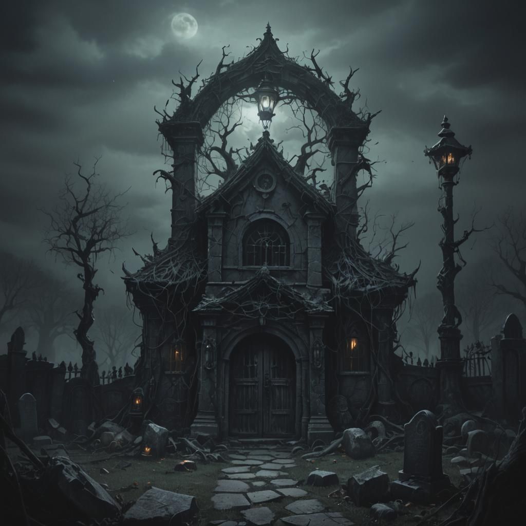 Eerie Haunted House Dark Fantasy Concept Art