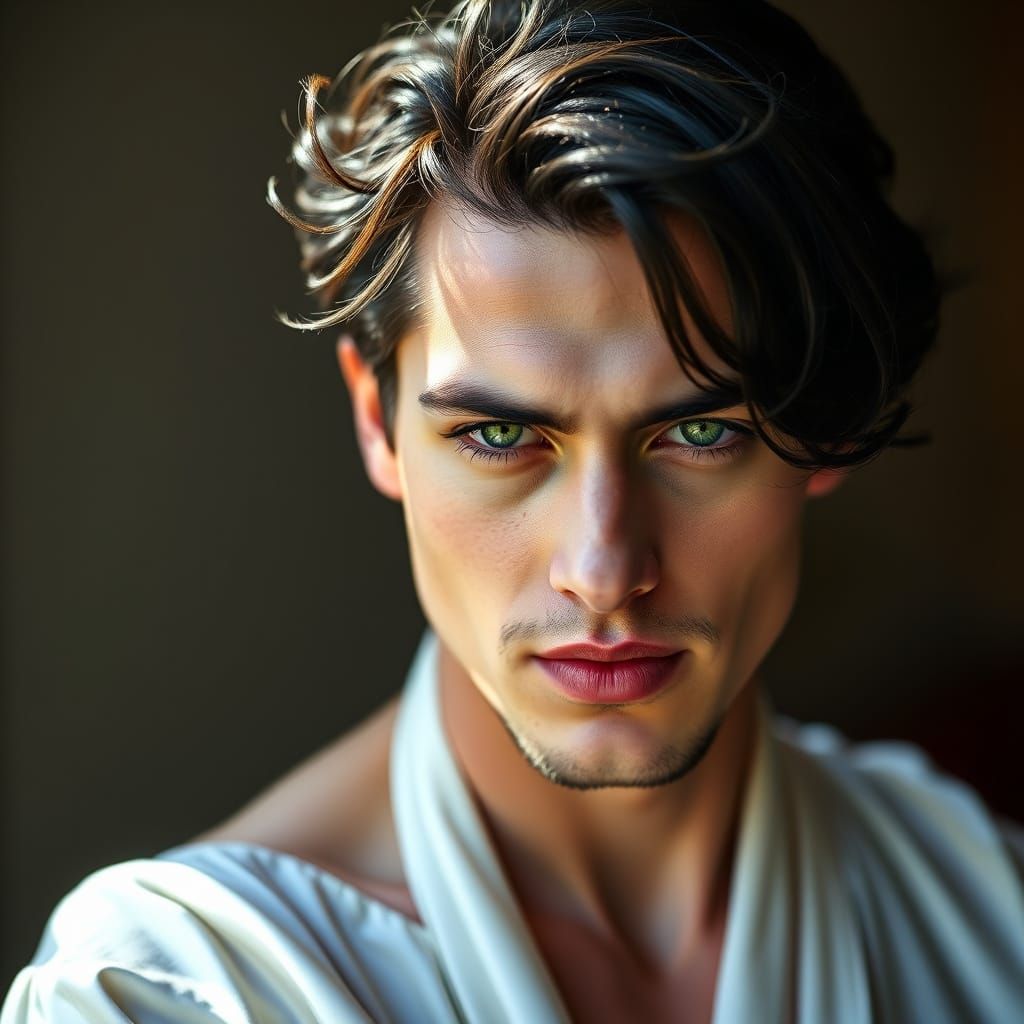 Striking Portrait of Man with Fiery Hair and Green Eyes