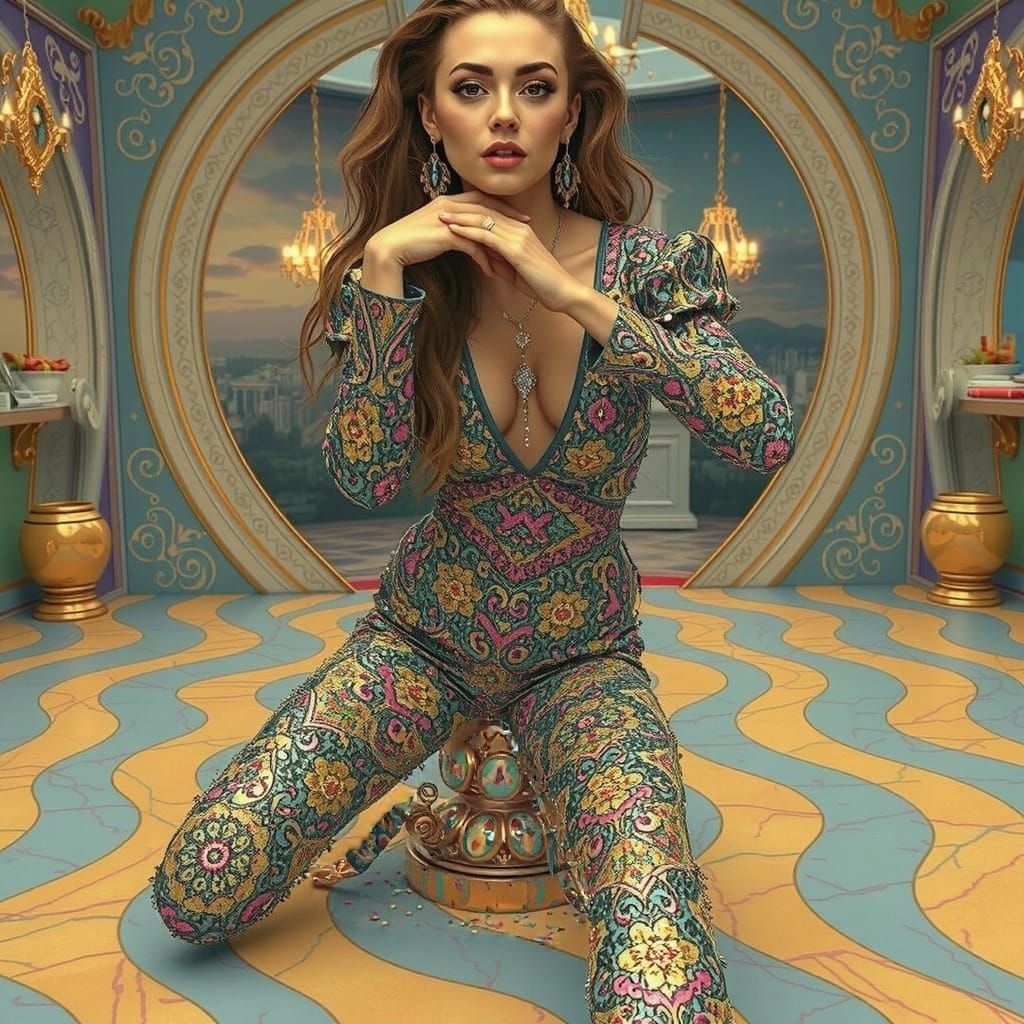 Opulent Woman in Surreal Psychedelic Dreamscape