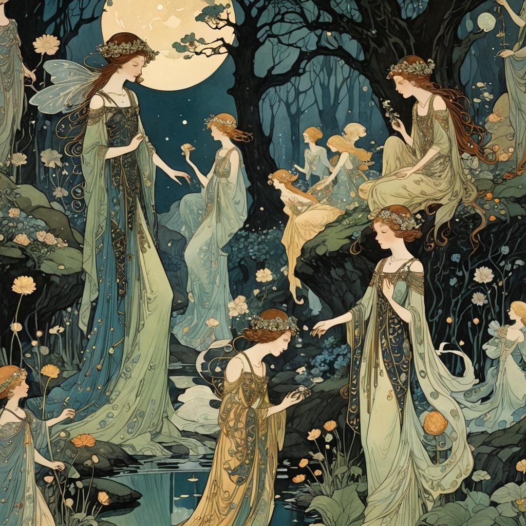 Ethereal Nymphs in Comic Book Art Style