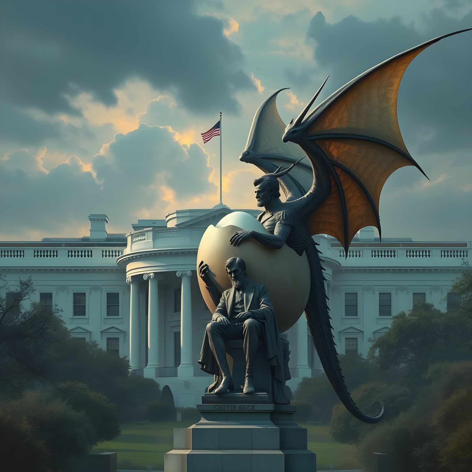 Majestic Gray Dragon Emerges on the White House Roof