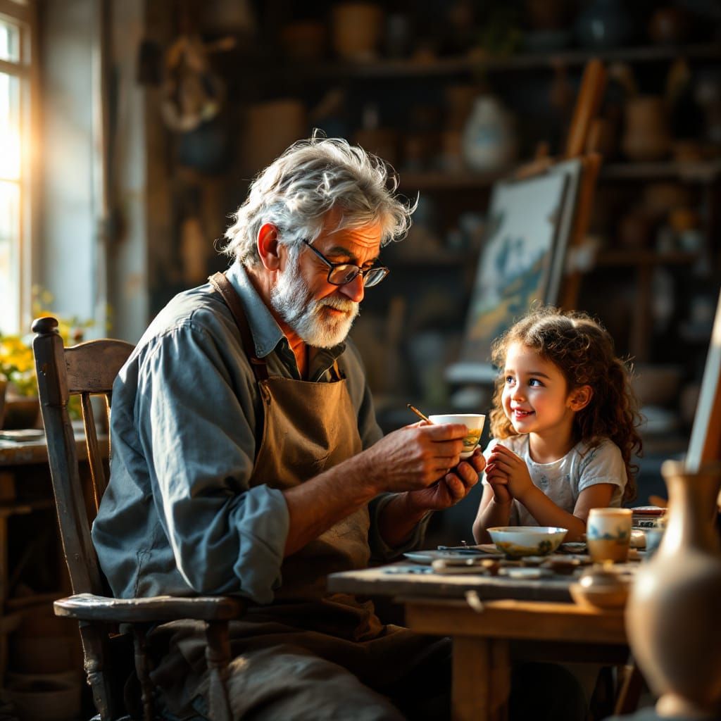 Craftsman Paints Landscape on Teacup