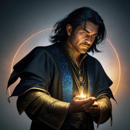 Magician Spirit Caster Portrait in Studio Lighting