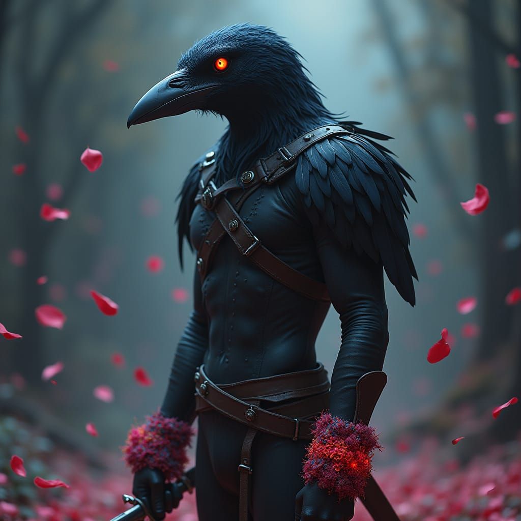 Raven Humanoid with Dagger in Digital Matte Painting