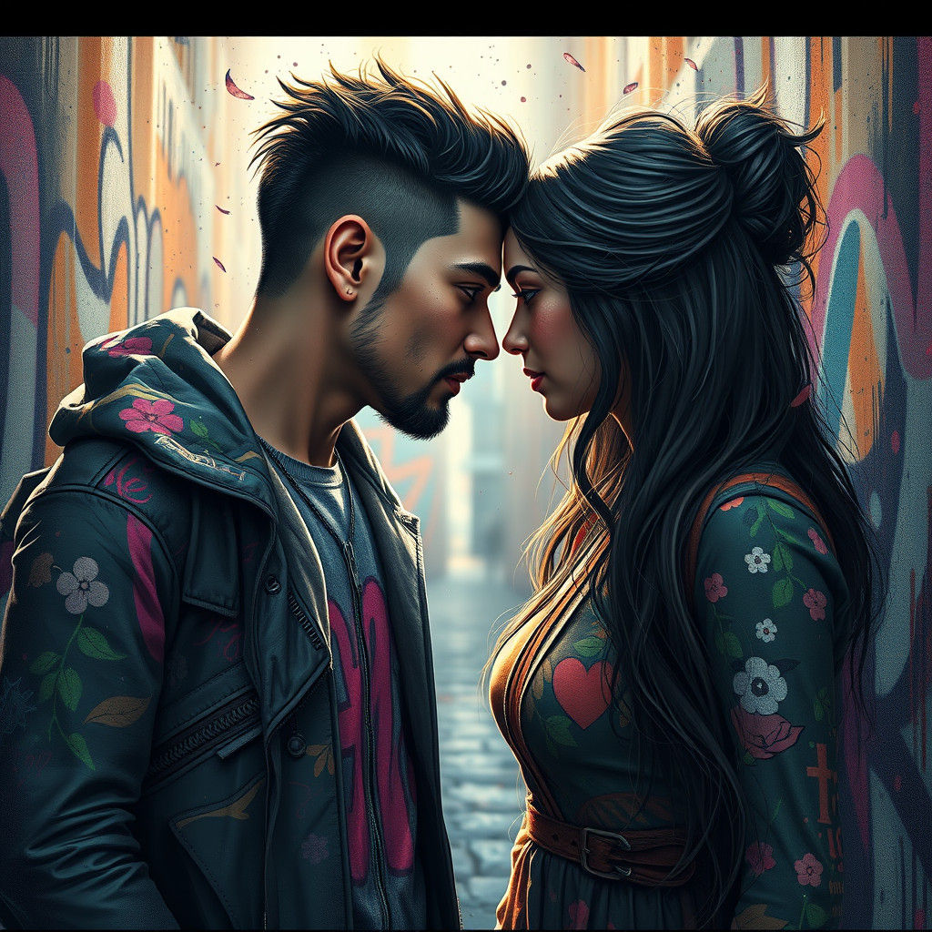 Graffiti Art 3D Portrait of Couple in Love