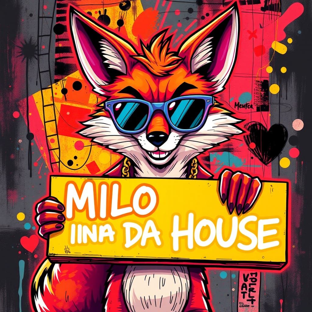 Fox with Sign in Pop Art Style