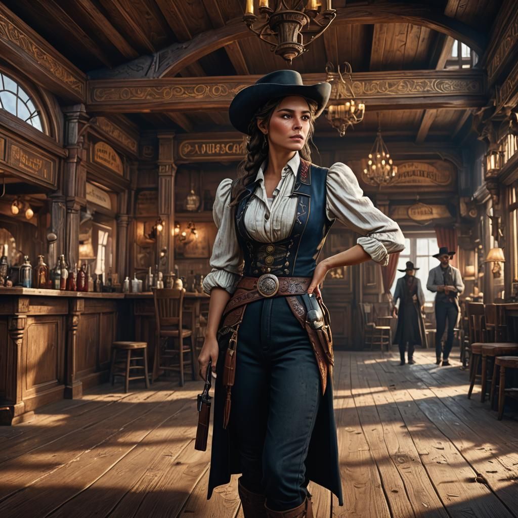 Old West Saloon Woman: Detailed Matte Painting