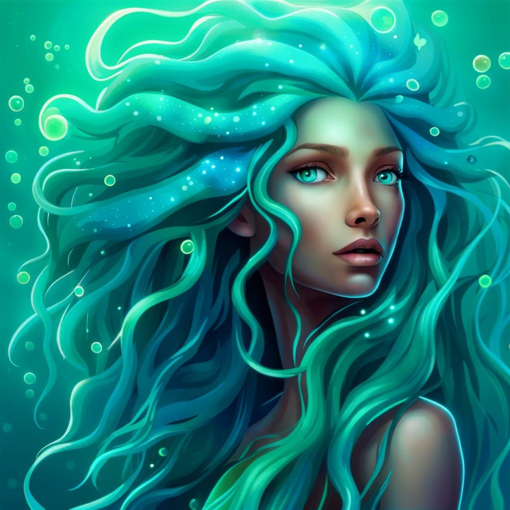 Seraphina Azure: Triton with Bioluminescent Jellyfish