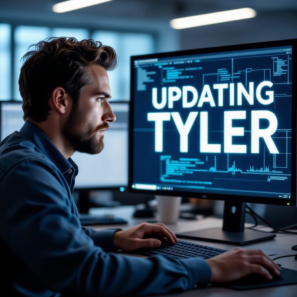 Photorealistic IT Worker at Computer in Office