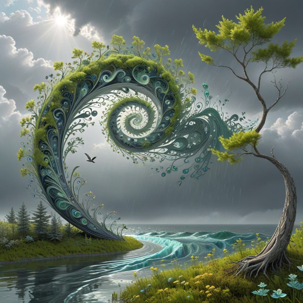 Abstract Psychedelic Swamp Landscape in Light Rain