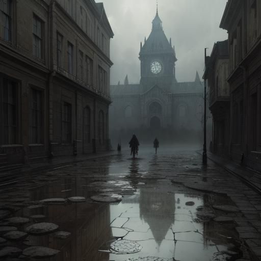 Eerie Puddle Reflects Light on Stone Road