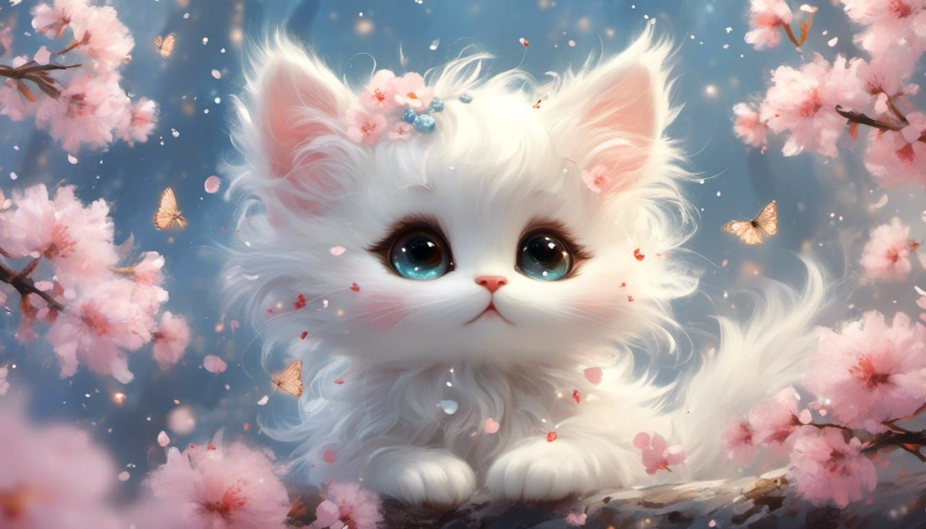 <lora:lightofdawn:1.0> white fluffy fuzzy soft adorable kitt...