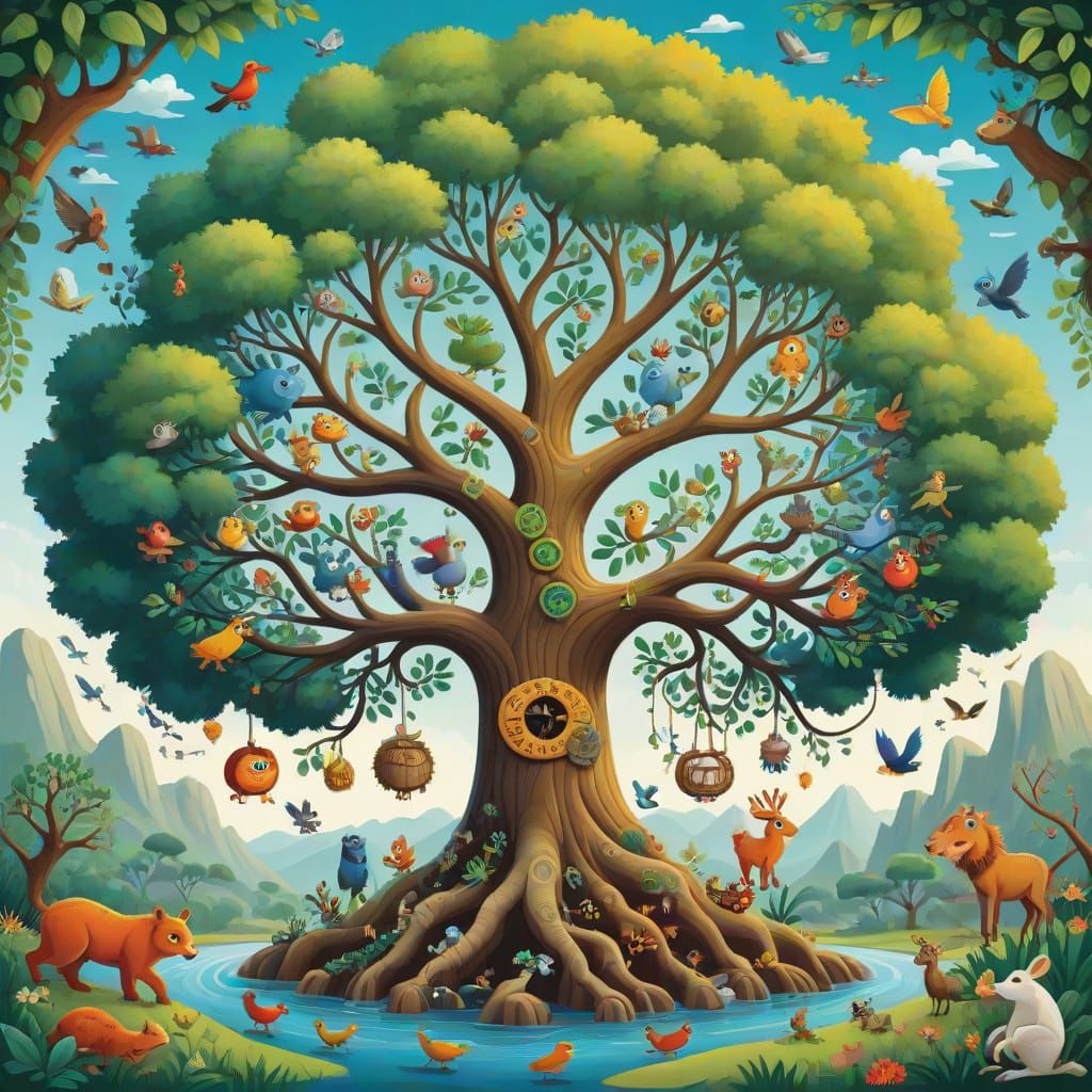 Tree of Life in Vibrant Cartoon Style