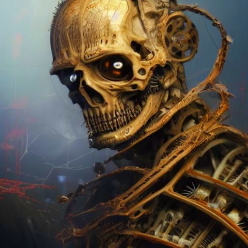 Surreal Horror Scene of Human and Machine