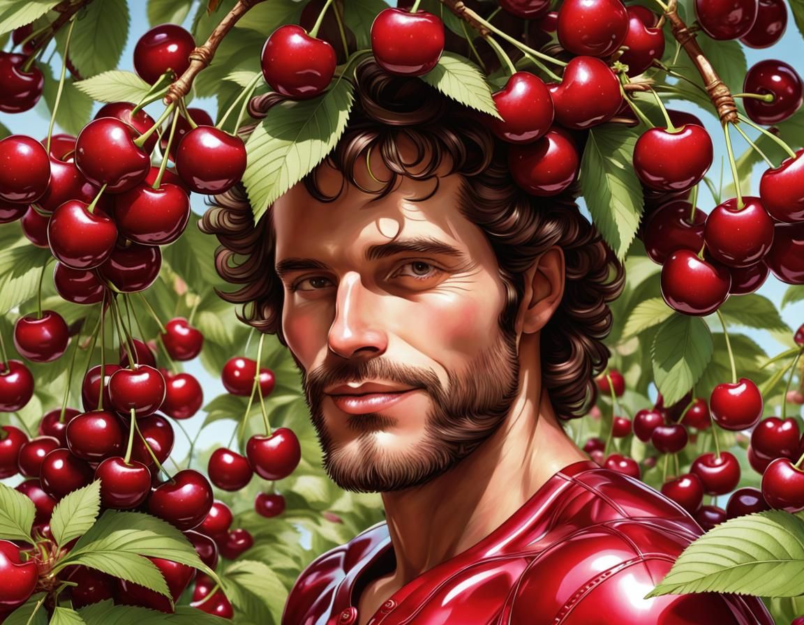 Cherry Garden Man with Shiny Cherries Motif