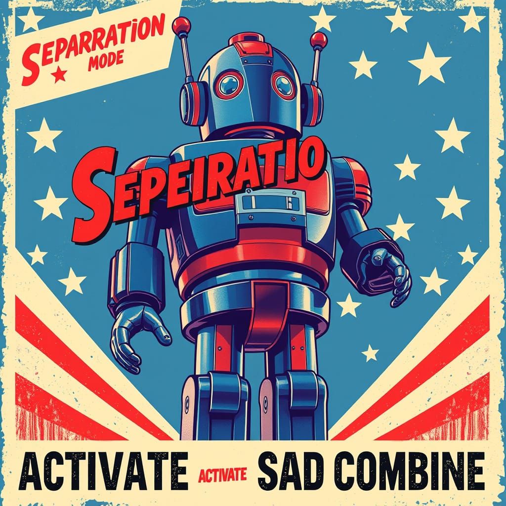 Retro Robot Propaganda Poster in Fifties Style