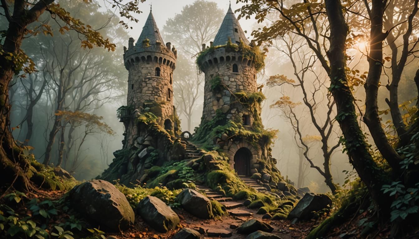 Ethereal Wizard's Tower in Misty Forest
