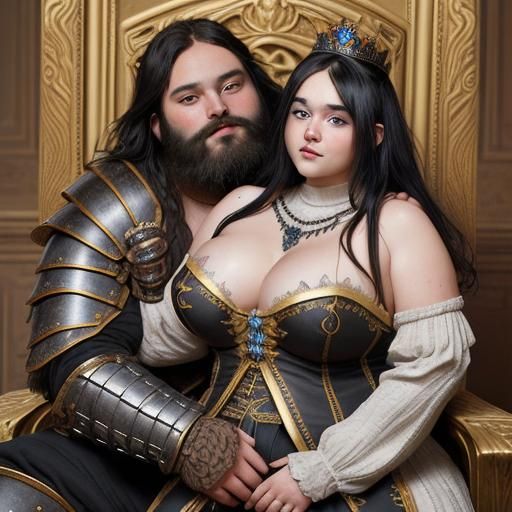 Armored Bear-Man on Throne Embraces Little Woman