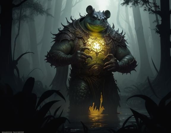 Bullywug in Murky Swamp, Dark Fantasy Art