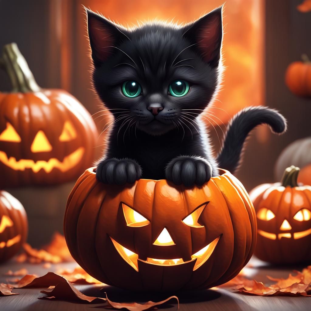 Kittens in Jack-O'-Lantern: Hyperdetailed Concept Art