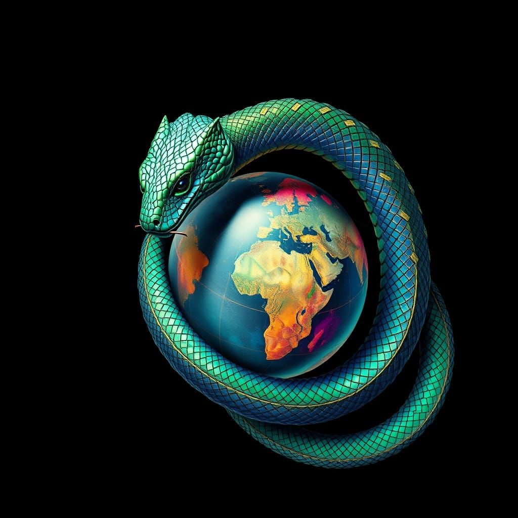 Elegant Serpent Unites the Globe in Iridescent Harmony