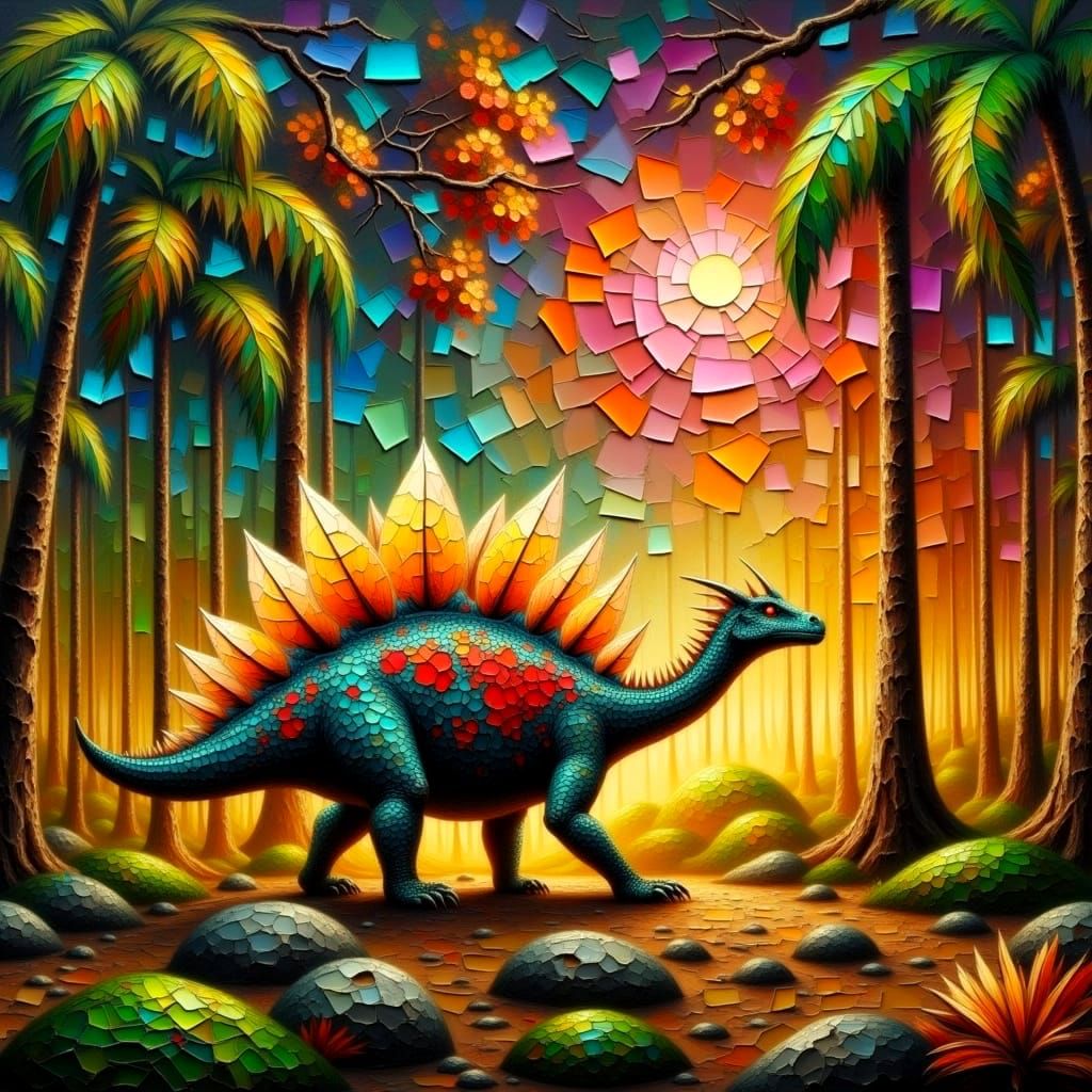 Prehistoric Stegasaurus in Vibrant Impasto Style