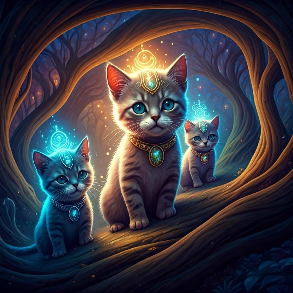 Mystical Cats in Dreamlike Ethereal Landscape