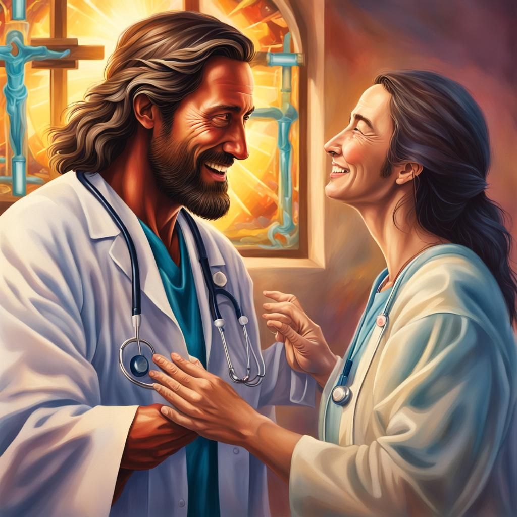 Hyperrealistic Doctor Jesus Christ Heals Woman