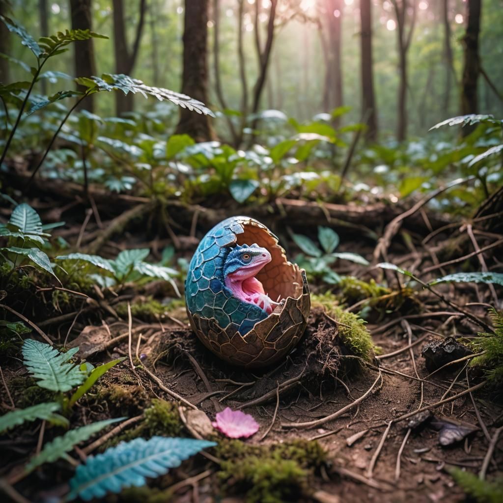 Macro Wildlife Photo: Baby Dinosaur Hatching in Forest