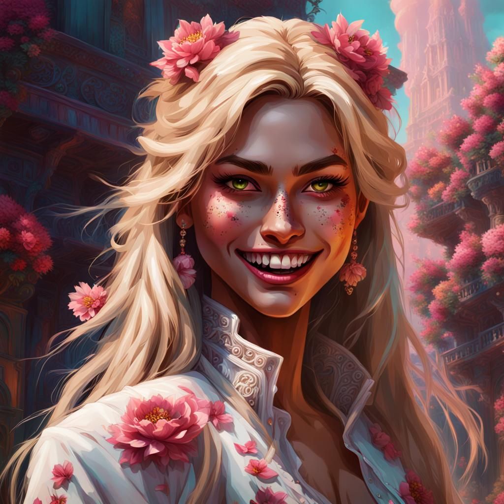 Mexican Werewolf Girl with Flowers, Gouache Style