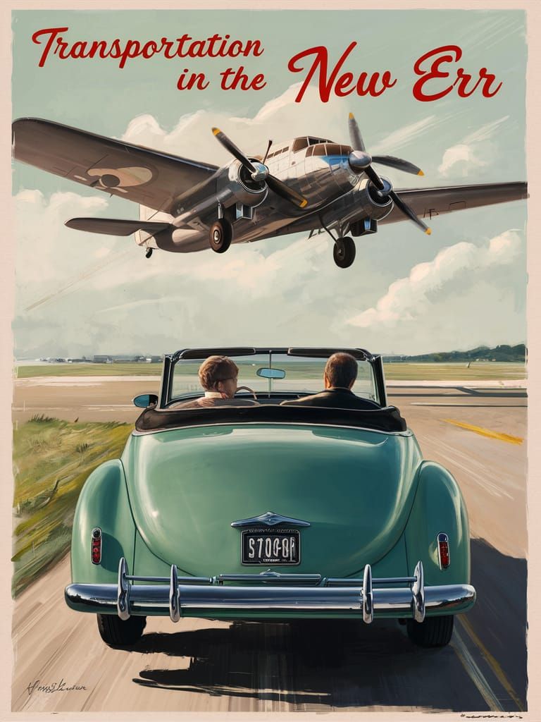 Vintage 1940s Car and Airplane Advertisement Poster