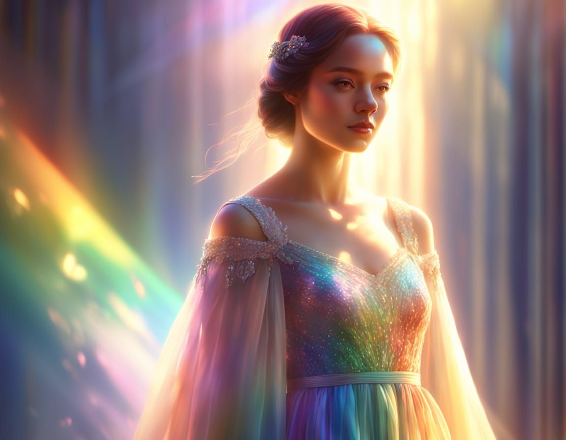 Dreamlike Realism: Woman in Sunlight with Crystal Prisms