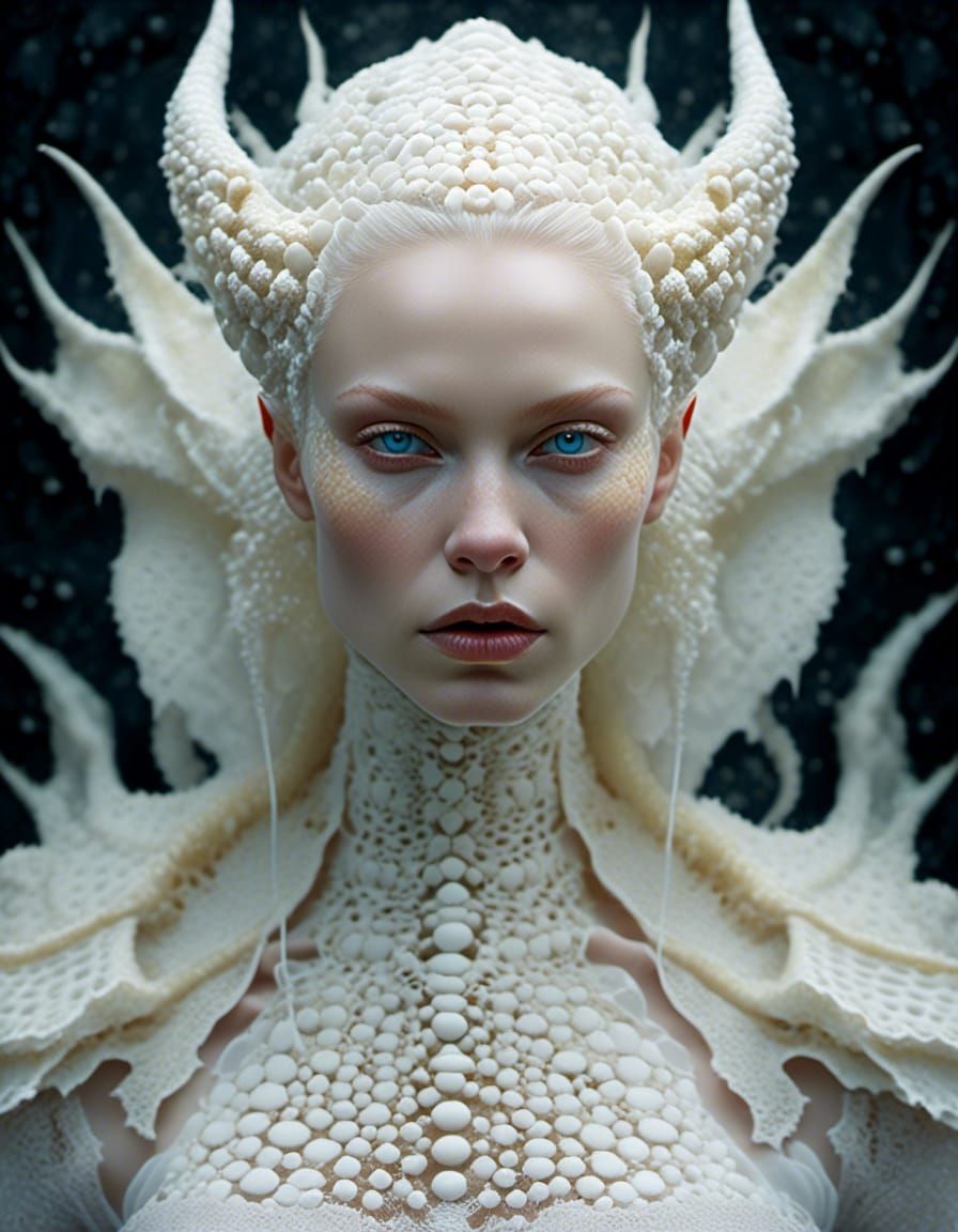 Albino Dragon Girl Portrait in Psychedelic Style