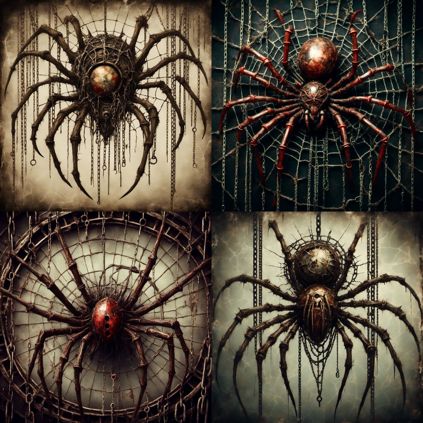 Clockwork Spider Suspended on Chain Web