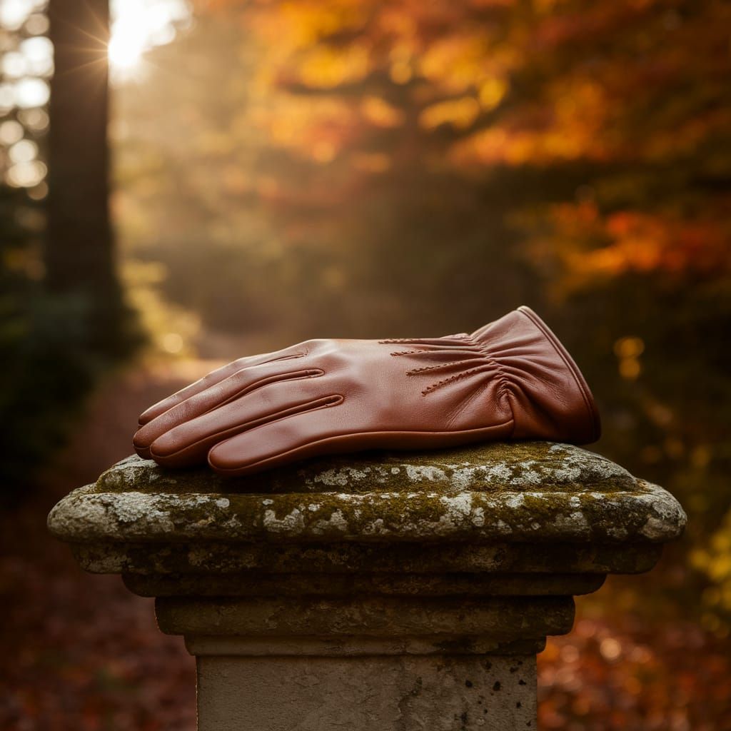 Leather Glove on Stone Pedestal in Golden Light
