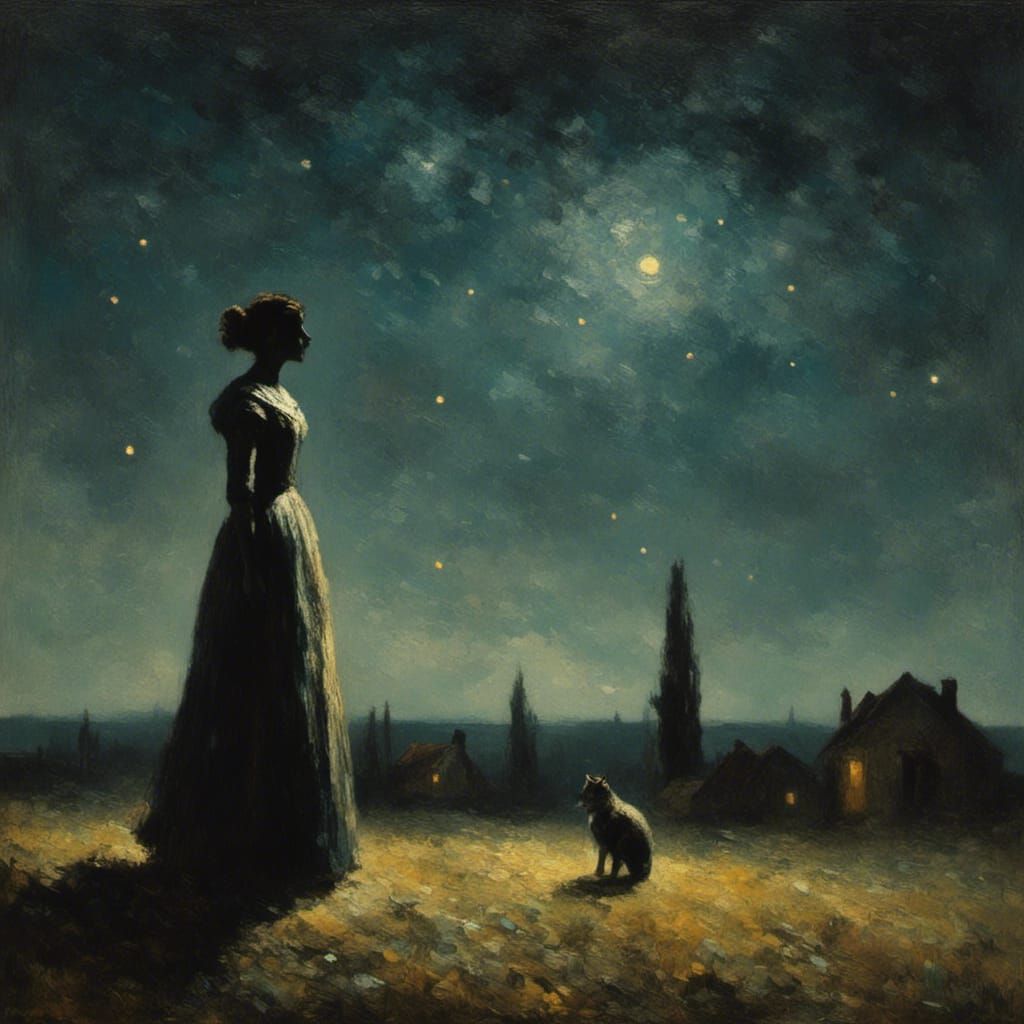 Woman Gazing at Starry Night Sky