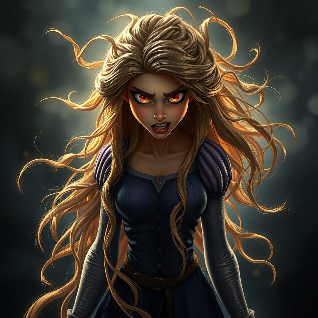 Fantasy Goddess of Fury in Dark Mystical Landscape